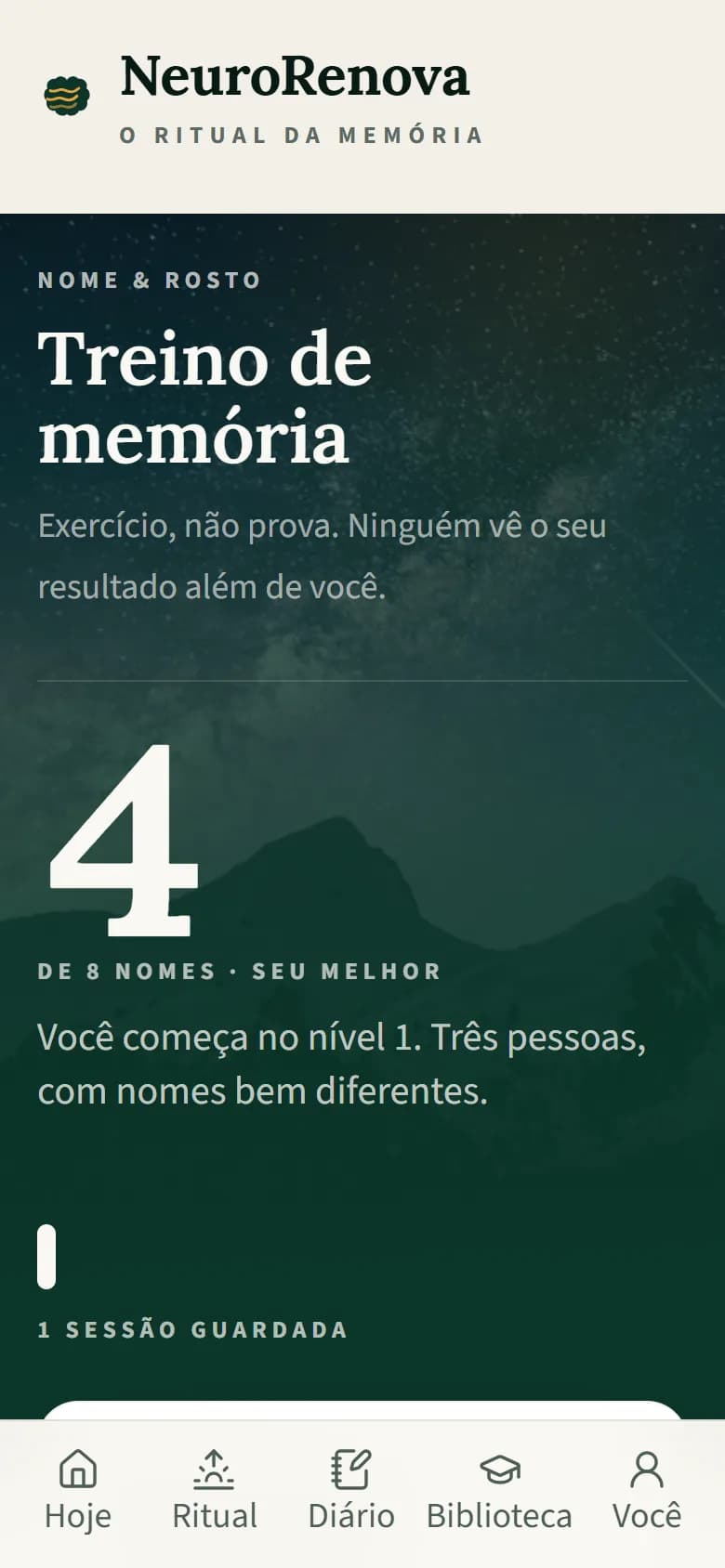 Treino — Um exercício de memória por sessão.